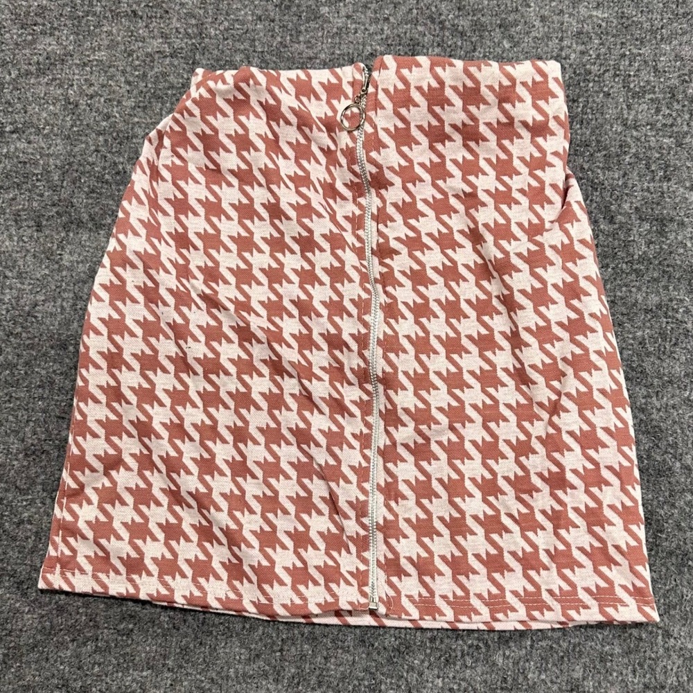 Rainbow Mini Skirt Womens Size Small Pink Houndstooth Zip Front Made in USA